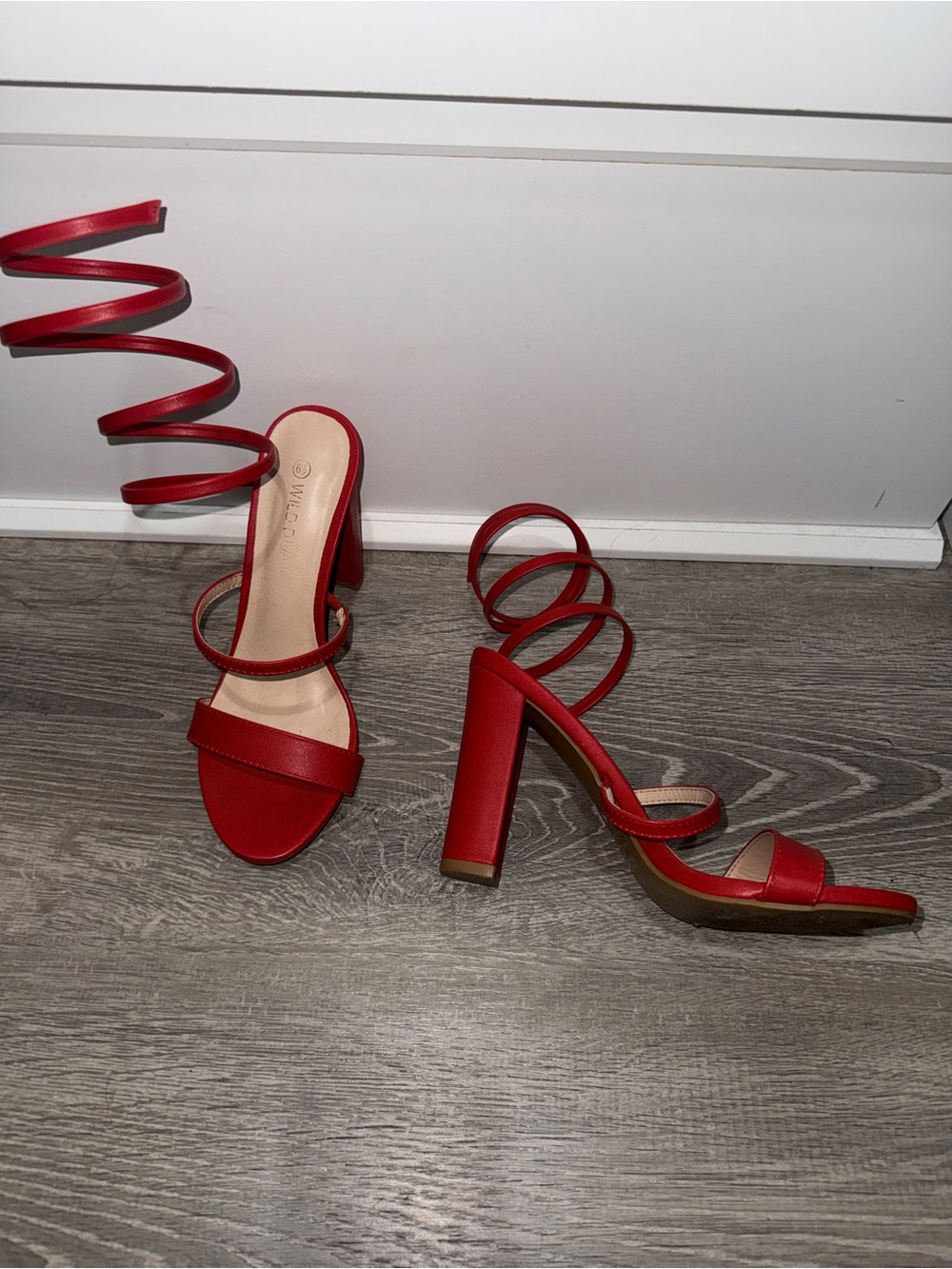 Fashion Nova Red Spiral Strap Block Heel Sandals